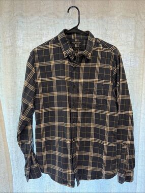 Banana Republic Black and Tan Plaid Flannel Long-Sleeve Button-Down Shirt